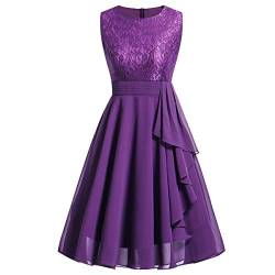 Lazzboy Damen Kleid Sommer Elegant Kleider Spitzenkleid Knielang Festlich Hochzeit Partykleid Rockabilly Retro Cocktailkleid Sommerkleid Ärmellos Großes Pendel Lose Langes Dress(Lila,M) von Lazzboy