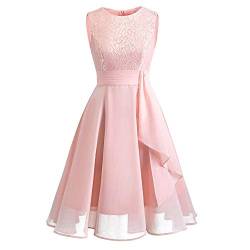 Lazzboy Damen Kleid Sommer Elegant Kleider Spitzenkleid Knielang Festlich Hochzeit Partykleid Rockabilly Retro Cocktailkleid Sommerkleid Ärmellos Großes Pendel Lose Langes Dress(Rosa,M) von Lazzboy