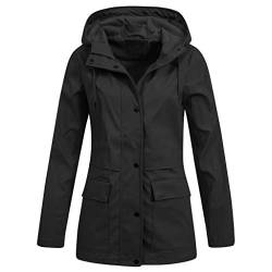 Lazzboy Damen Rain Jacke Outdoor Hoodie Wasserdichter Mantel Winddicht Windjacke Regenjacke Regenmantel Regenparka Wassersäule Jahreszeiten Outdoorjacke(Schwarz,5XL) von Lazzboy