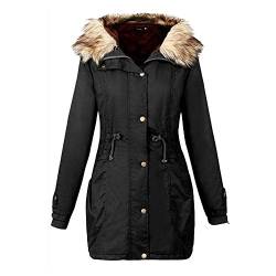 Lazzboy Damen Steppmantel mit Fell Kapuze Winter Parka Mantel Stepp-Innenfutter Wintermantel(Schwarz,38) von Lazzboy