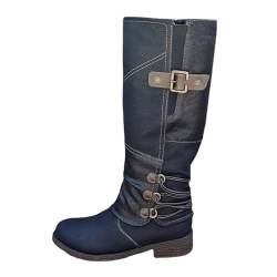 Lazzboy Damen Stiefel Mit Niedrigem Absatz Und Mittlerer Wade Wanderschuhe Damen-Arbeitsschuhe Warme Vintage Winter Reißverschluss Mondstiefel Vintage-Stil Weihnachten Hohe Schuhe (Blau,43) von Lazzboy