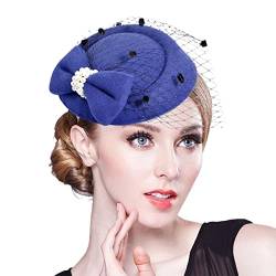 Lazzboy Fascinator Damen 50er Jahre Accessoires Elegant Hut Cocktail Party Haarreife Haarschmuck Kopfbedeckung Feder Blumen Mesh Hochzeit Haarreif Tee Party (Blau) von Lazzboy