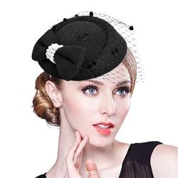 Lazzboy Fascinator Damen 50er Jahre Accessoires Elegant Hut Cocktail Party Haarreife Haarschmuck Kopfbedeckung Feder Blumen Mesh Hochzeit Haarreif Tee Party (Schwarz) von Lazzboy