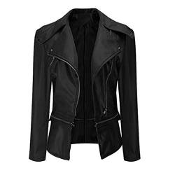 Lazzboy Frauen Damen Revers Motor Jacke Mantel Zip Biker Short Punk Cropped Tops Lederjacke Kunstlederjacke Leder Damenjacke Jacket Bikerjacke(Schwarz,3XL) von Lazzboy