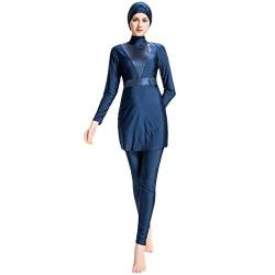 Lazzboy Frauen Muslimischen Badeanzug Mit Kappe Volltonfarbe Beachwear Bademode Muslim Islamischen Für Hijab Badebekleidung Full Deckung Schwimmen(Marine,S) von Lazzboy