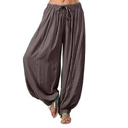 Lazzboy Frauen Plus Größe Einfarbig Beiläufige Lose Pluderhosen Yoga Hosen Frauen Hosen Damen Leinenhose Größe Sommerhose Tunnelbund Mit Gummizug (Grau, 3XL) von Lazzboy