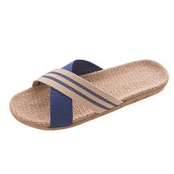 Lazzboy Herrenmode Anti-rutsch Leinen Home Indoor Toe Flache Schuhe Strand Hausschuhe Herren Anti-rutsch-leinen Hause Sommer Offene Zehe Wohnungen Beach Sandalen(Blau,40-41) von Lazzboy