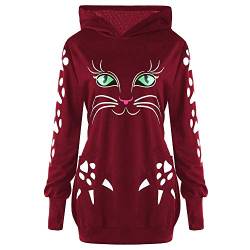 Lazzboy Hoodie Damen Kapuzenpullover Pullover Sweatshirt mit Kapuze Katze Drucken Bluse Oberteile Tops Tunika(Altrosa,42) von Lazzboy