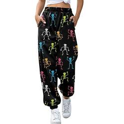 Lazzboy Jogginghose Damen Gothic Bedruckte Kordelzug Freizeithose Röhrenhose Sporthose Sweatpants Lose Für Gym Trainings Porthose Elastic Jogger Baggy Workout Mit Pockets Halloween (Tarnung,XXL) von Lazzboy