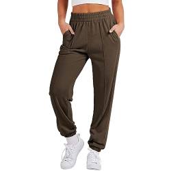 Lazzboy Jogginghose Damen Lang Sporthose Hoch Taillierte Trainingshose Mit Trägern Unterseite Gefütterte Cargohose Freizeithose Sweathose Verdickte Sporthosen Traininghose (Kaffee,3XL) von Lazzboy