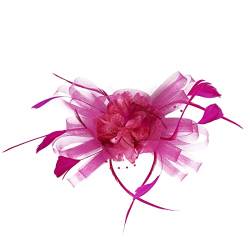 Lazzboy Karneval Damen Stirnband Fascinator Hut Mesh Federn Clip Kopfschmuck Auf Tea Party Kirche Hochzeit Cocktail Für Frauen Tee Kopfbedeckung Haarschmuck (Hot Rosa) von Lazzboy