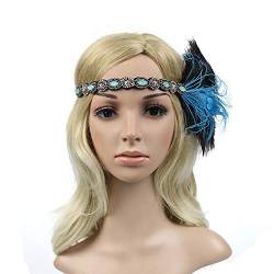 Lazzboy Kopfschmuck Damen Karneval Kostüm 1920er Jahre Feder Flapper Stirnband Toller Vintage Stil Haarband Fasching Accessoires (Blau) von Lazzboy