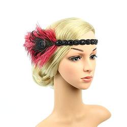 Lazzboy Kopfschmuck Damen Karneval Kostüm 1920er Jahre Feder Flapper Stirnband Toller Vintage Stil Haarband Fasching Accessoires (Wein Rot) von Lazzboy