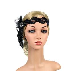 Lazzboy Kopfschmuck Damen Karneval Kostüm Stirnband Vintage 1920er Jahre Accessoires 21er Flapper Feder Haarband Fasching (Schwarz) von Lazzboy