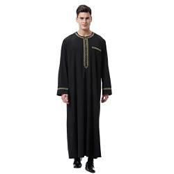 Lazzboy Muslim Kaftan Für Männer-Islamische Arabische Roben-Lange Hülsen Lose Ethnische Kleidung Dubais Mittlerer Osten Muslimischer Arabischer Herrenmantel Mittlerem Reißverschluss (Schwarz,3XL) von Lazzboy