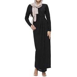 Lazzboy Muslimische Frauen Bescheidenen Maxi-Kleid Abaya Türkei Kaftan Kleidung Spitze Langarm Tunika Dubai Kleider Damen Abendkleid Muslim Knöchellang Hochzeit Gewand Islamische(Schwarz,XL) von Lazzboy