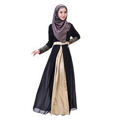 Lazzboy Muslimischen Frauen Langes Dubai Patchworkkleid Abaya Muslimische Kleidung Damen Kleid Kaftan Arabischen Lace Stitching Maxi-Kleid Arabische(Schwarz,XL) von Lazzboy