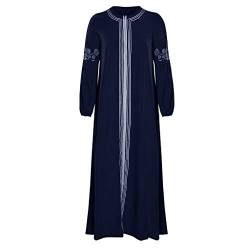 Lazzboy Muslimisches Kleider Frauen Kaftan Arab Jilbab Abaya Spitze Nähen Maxikleid Damen Langarm Abendkleider Muslim Hochzeit Kleidung Saudi-arabien Rockabilly(Blau,XL) von Lazzboy