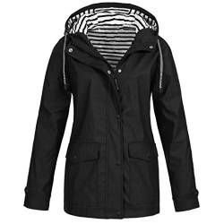 Lazzboy Regenmantel Frauen Fester Regen Wasserdichter Mit Kapuze Winddichter Jacken Mantel Damen Frühling Bequem Regenjacke Outdoor Winddicht Parka Coat(Schwarz,5XL) von Lazzboy