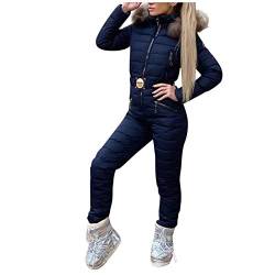 Lazzboy Skianzug Damen Schneeanzug Skioverall Skifahren Skianzüge Overall Jumpsuit Frauen Snowboard Skisuit Outdoor Sport Winter Warme Schnee Sätze Mit Kapuze (Marine,L) von Lazzboy