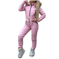 Lazzboy Skianzug Damen Schneeanzug Skioverall Skifahren Skianzüge Overall Jumpsuit Frauen Snowboard Skisuit Outdoor Sport Winter Warme Schnee Sätze Mit Kapuze (Pink,L) von Lazzboy