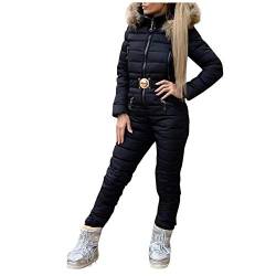 Lazzboy Skianzug Damen Schneeanzug Skioverall Skifahren Skianzüge Overall Jumpsuit Frauen Snowboard Skisuit Outdoor Sport Winter Warme Schnee Sätze Mit Kapuze (Schwarz,L) von Lazzboy