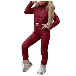 Lazzboy Skianzug Damen Schneeanzug Skioverall Skifahren Skianzüge Overall Jumpsuit Frauen Snowboard Skisuit Outdoor Sport Winter Warme Schnee Sätze Mit Kapuze (Wein,L) von Lazzboy