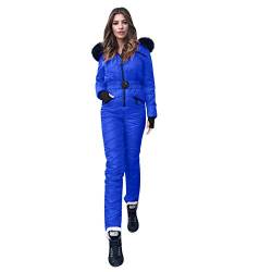 Lazzboy Skianzug Damen Schneeanzug Skioverall Skifahren Skianzüge Overall Jumpsuit Snowboard Skisuit Einteiliger Hoodie Winter Warme Schnee Outdoor Sports Ski Anzug (Blau,M) von Lazzboy