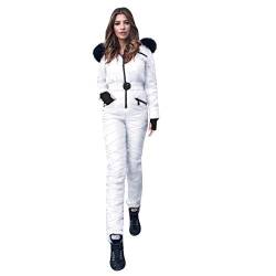 Lazzboy Skianzug Damen Schneeanzug Skioverall Skifahren Skianzüge Overall Jumpsuit Snowboard Skisuit Einteiliger Hoodie Winter Warme Schnee Outdoor Sports Ski Anzug (Weiß,M) von Lazzboy