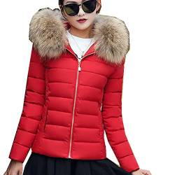 Lazzboy Steppjacke mit Pelz kapuze Damen Übergangsjacke Leicht Winter kurze Jacke (Rot,44) von Lazzboy