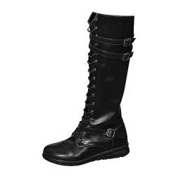 Lazzboy Stiefeletten Damen Herbst Schneehöhe Stiefel Warme Pu Lederstiefel Schnürstiefel Mit Seitlichem Reißverschluss Winter Halbhohe Schnalle Winterschuhe Winterstiefel Boots (Schwarz,43) von Lazzboy