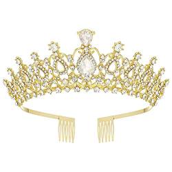 Lazzboy Stirnbänder Für Frauen Crown Stirnband Kopfbedeckung Haarschmuck Dekor Damen Little Girls Brautbraut Prinzessin Geburtstag Hochzeitsfest Prom Halloween Kostümparty (Gelb) von Lazzboy