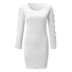 Lazzboy Strickkleid Damen Bodycon Pulloverkleid Sexy Perlen Aushöhlen Kleid Abend Party Minikleid Clubwear Partykleid Bleistiftkleid Figurbetont Elegant Tunika Cocktailkleid (Weiß,XL) von Lazzboy