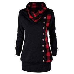 Lazzboy Sweatshirt Damen Lange Umlegekragen Oberteile Pullover Pulli Longpullover PulloverKleid Tops (Rot,46) von Lazzboy