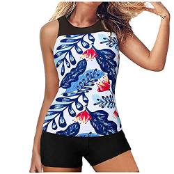 Lazzboy Tankini Frauen Badeanzug High Waist Bauch Control Top Mit Shorts Zweiteiliger Plus Size Floral/Leopardenmuster/Streifen Halfter Set Boyshort Zweiteiligen (Rot,L) von Lazzboy