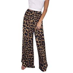 Lazzboy Womens Hoch Taillierte Leopard Freizeithose Sommer Weite Beinhosen(Braun,M) von Lazzboy