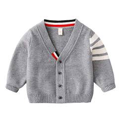 Lazzon Jungen Strickjacke Kinder Pullover V-Ausschnitt Langarm Strickpullover Cardigan Mädchen Kinderjacke 130,Grau von Lazzon