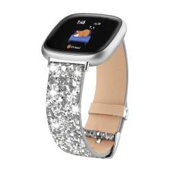 Lcklill Kompatibel mit Fitbit Versa 3/Fitbit Versa 4/Fitbit Sense/Sense 2 Bändern, Frauen Bling Glitzer Lederarmband für Fitbit Sense 2/Sense/Versa 4/Versa 3 Smartwatch-Zubehör (Silber) von Lcklill