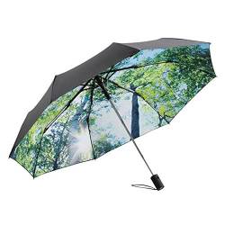 Le Monde du Regenschirm, zusammenklappbar, für Damen/Herren, Schwarz, automatisches Öffnungssystem, winddicht, bedruckt, Waldmotiv, 60 cm von Le Monde du Parapluie