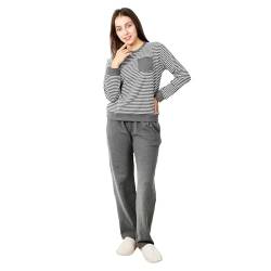 Le Tyerisa Pyjama für Damen mit Streifen Winter Schlafanzug Zweiteiliger Langärmelige Oberteile und Hosen Warme Nachtwäsche Superweicher Hausanzug M von Le Tyerisa