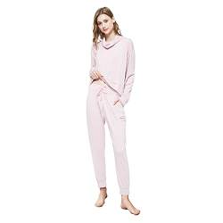 Le Tyerisa Schlafanzug Damen Lang Modal Zweiteiliger Pyjamaset Damen Superweiches Langärmeliges Oberteil und Hose Hausanzug Set für Frauen Groß Elastisch Rosa, L von Le Tyerisa