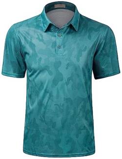 LE VONFORT Poloshirts für Herren, Dry Fit, kurzärmelig, bedruckt, feuchtigkeitsableitender Kragen, Golf-Tennis-T-Shirt, Camo Blau Grün, L von Le Vonfort