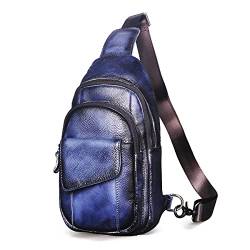 Le’aokuu Herren Echtes Leder Hüfttasche Bauchtsche Brusttasche Crossbody Bag Sling Bag Schultertsche Brustbeutel Freizeit Reisen Outdoor Tasche 8013 (1 8013 Dunkelblau) von Le'aokuu