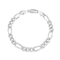 LeCalla Italienisches Figaro-Kettenarmband aus 925er Sterlingsilber für Teenager und Frauen, 7 Zoll von LeCalla Links