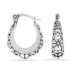 LeCalla 925 Sterling Silber Antike Ohrringe Leichtgewichtige Italienische Kleine Ovale Oxidierte Florale Filigrane Ohrringe für Frauen 18 MM von LeCalla