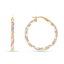 LeCalla 925 Sterling Silber Creolen Dreifarbig Klick-Top leichtes italienisches Design 14K vergoldet mittelgroße Ohrringe für Frauen - 30MM von LeCalla