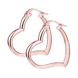 LeCalla 925 Sterling Silber Creolen Schmuck Rose-Gold plattiert leichtes italienisches Design Liebe Thema asymmetrische Herzform Creolen für Frauen - 30mm von LeCalla