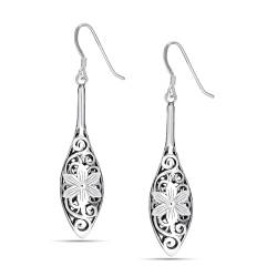 LeCalla 925 Sterling Silber Filigrane Bali-inspirierte Blume Teardrop Dangle Hook Ohrringe für Frauen von LeCalla