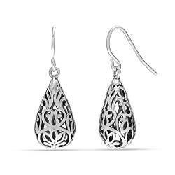 LeCalla 925 Sterling Silber Lacy Floral Teardrop Ohrhänger für Teenager Frauen von LeCalla