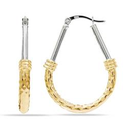 LeCalla Damen-Ohrringe mit Klickverschluss, zweifarbig, oval, mit Diamantschliff, italienisches Design, aus Sterlingsilber von LeCalla